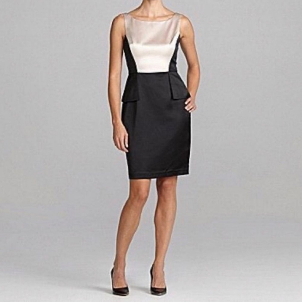 Maggy London Black & Cream Paneling Peplum A Line Dress